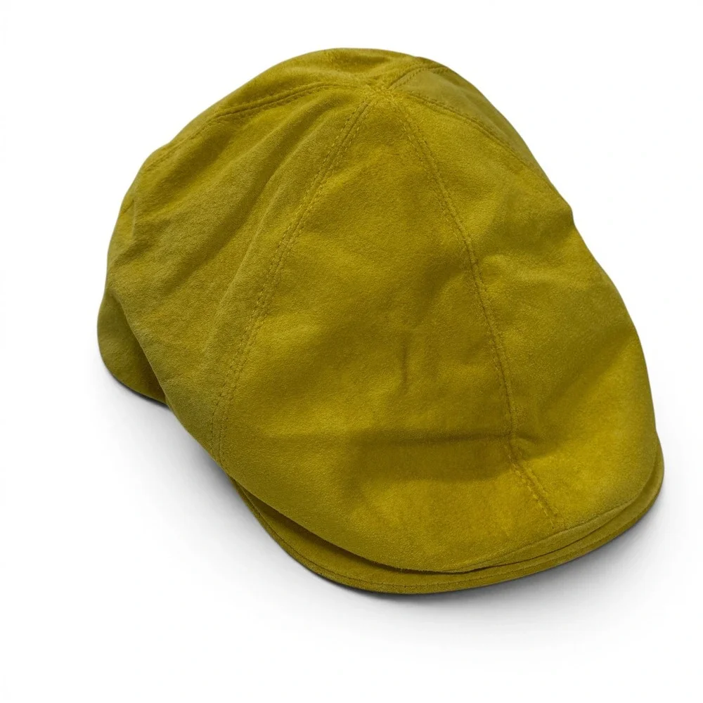 Goorin Bros Mens Mustard Yellow Genuine Suede Flat Cap Ivy Driving Hat Large USA